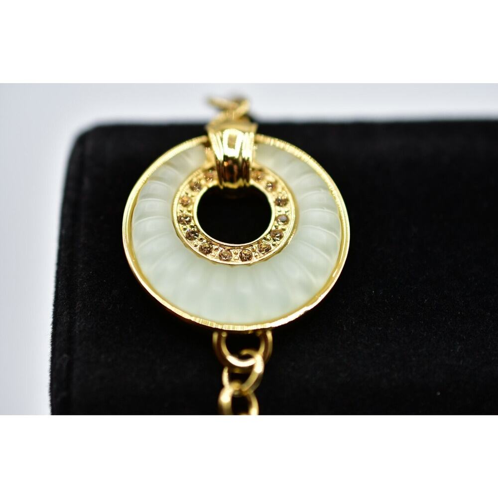 Viennois Vintage Bracelet Frosted Gold Pearl Beaded Chain Signed 1990s Bin4